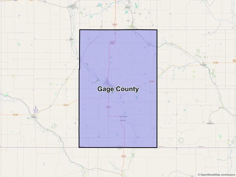 Map of Gage County, Nebraska and ZIP codes