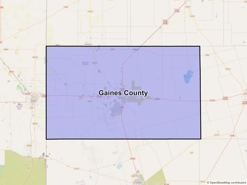 Map of Gaines County, Texas and ZIP codes