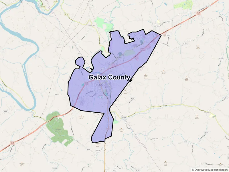 Map of Galax County, Virginia and ZIP codes
