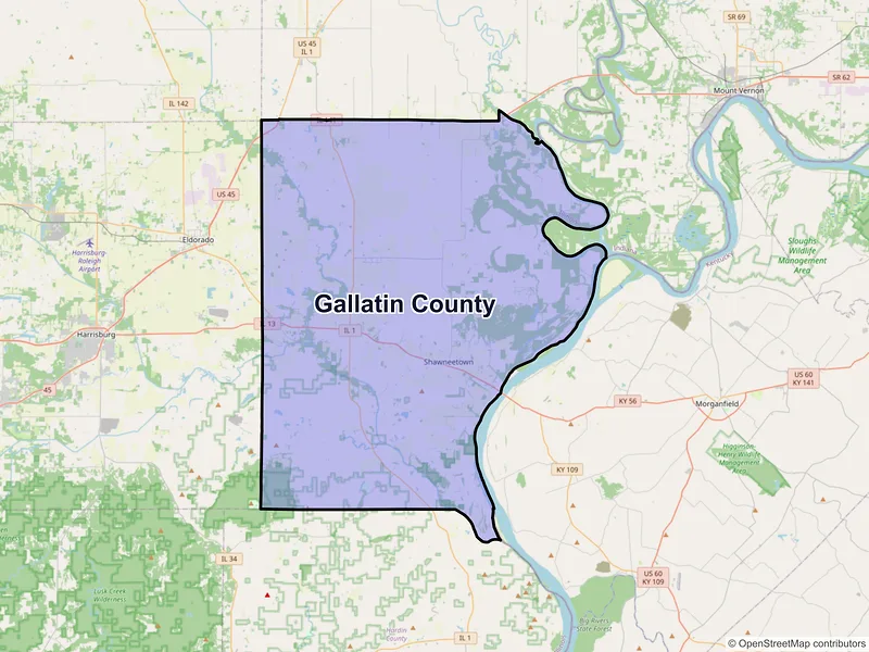 Map of Gallatin County, Illinois and ZIP codes