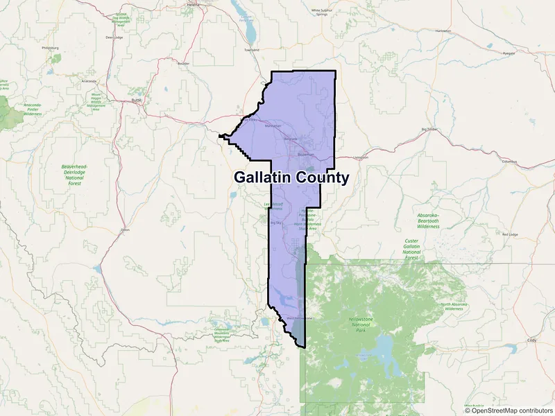 Map of Gallatin County, Montana and ZIP codes