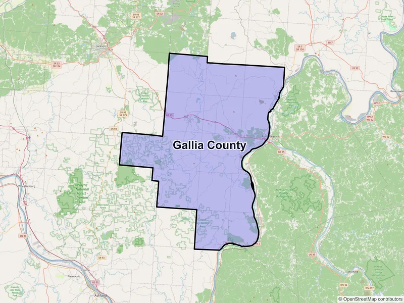 Map of Gallia County, Ohio and ZIP codes
