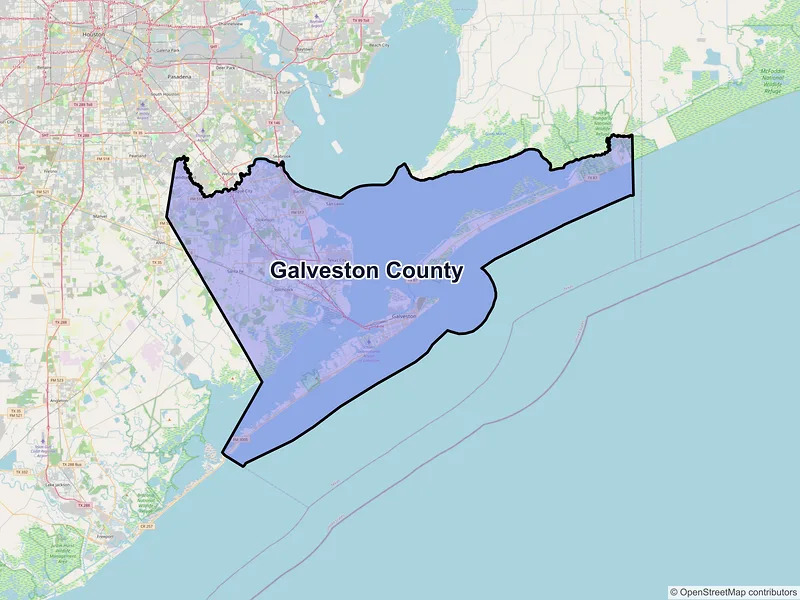 Map of Galveston County, Texas and ZIP codes