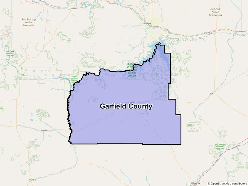 Map of Garfield County, Montana and ZIP codes