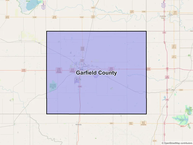 Map of Garfield County, Oklahoma and ZIP codes