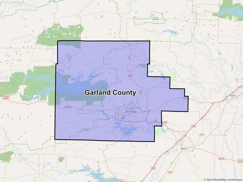 Map of Garland County, Arkansas and ZIP codes