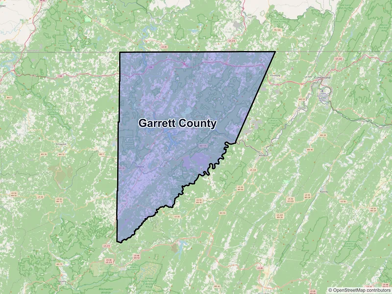 Map of Garrett County, Maryland and ZIP codes