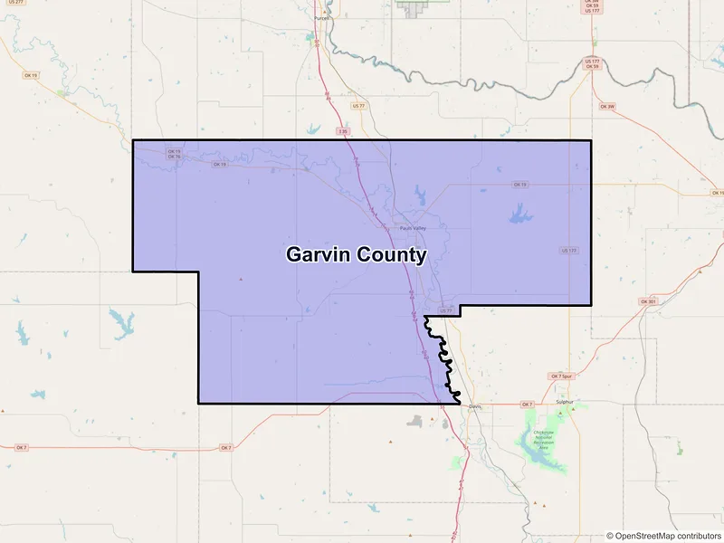 Map of Garvin County, Oklahoma and ZIP codes