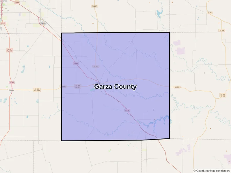 Map of Garza County, Texas and ZIP codes