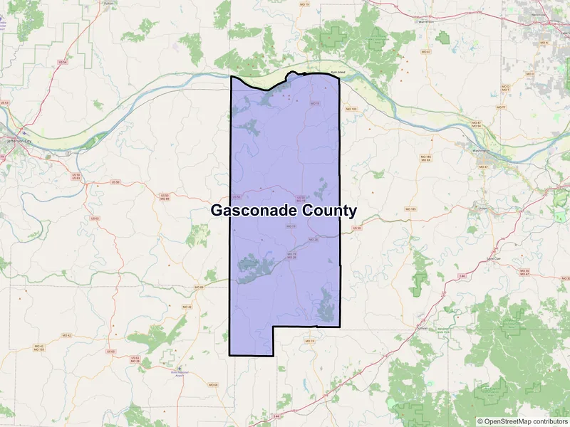 Map of Gasconade County, Missouri and ZIP codes