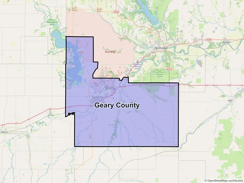 Map of Geary County, Kansas and ZIP codes