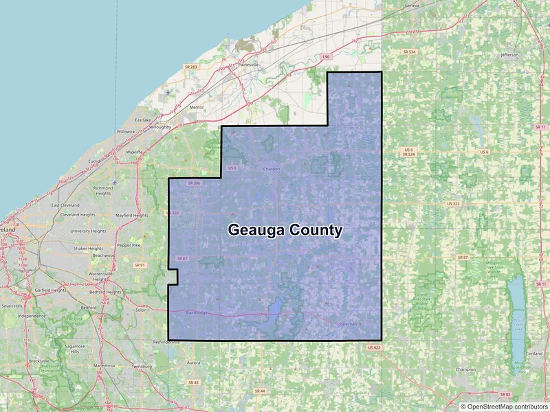 Map of Geauga County, Ohio and ZIP codes