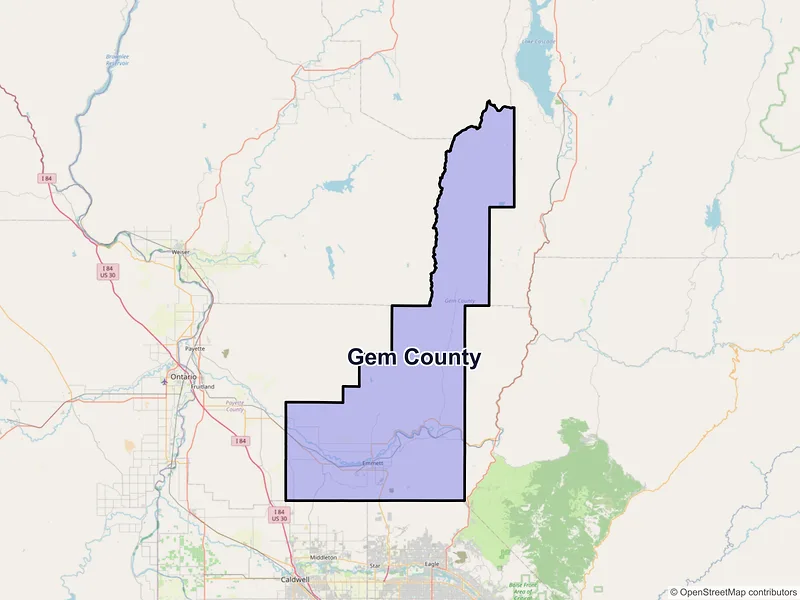 Map of Gem County, Idaho and ZIP codes