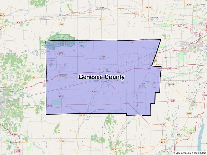 Map of Genesee County, New York and ZIP codes