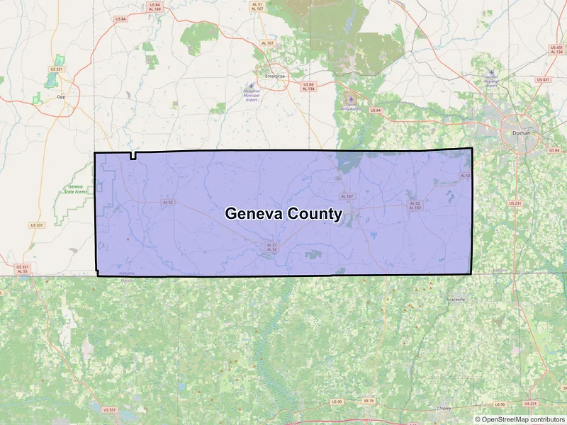 Map of Geneva County, Alabama and ZIP codes