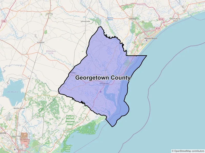 Map of Georgetown County, South Carolina and ZIP codes