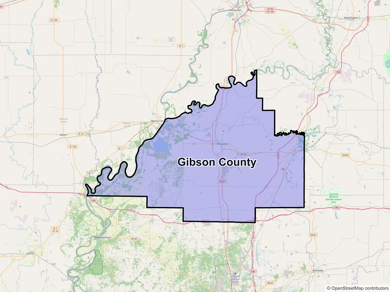 Map of Gibson County, Indiana and ZIP codes