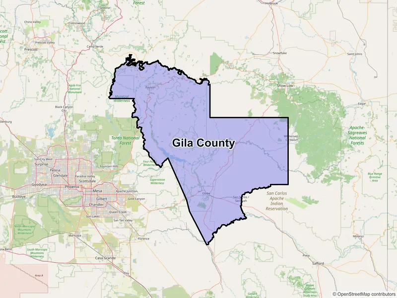 Map of Gila County, Arizona and ZIP codes
