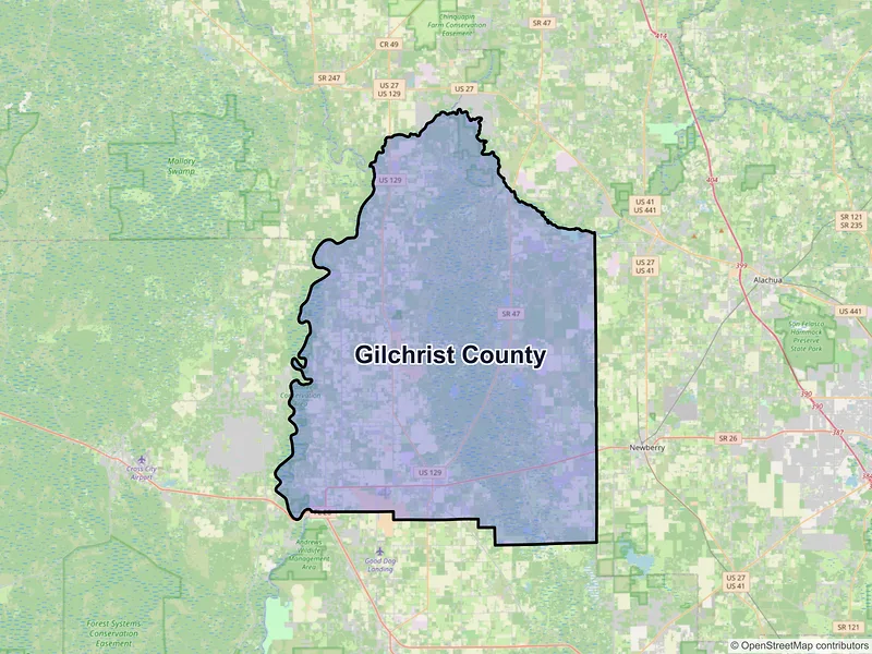 Map of Gilchrist County, Florida and ZIP codes