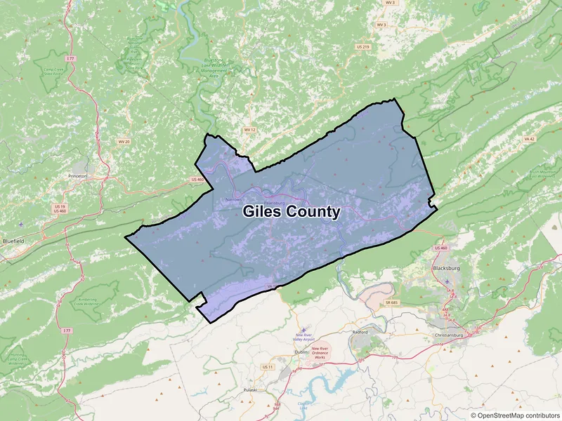 Map of Giles County, Virginia and ZIP codes