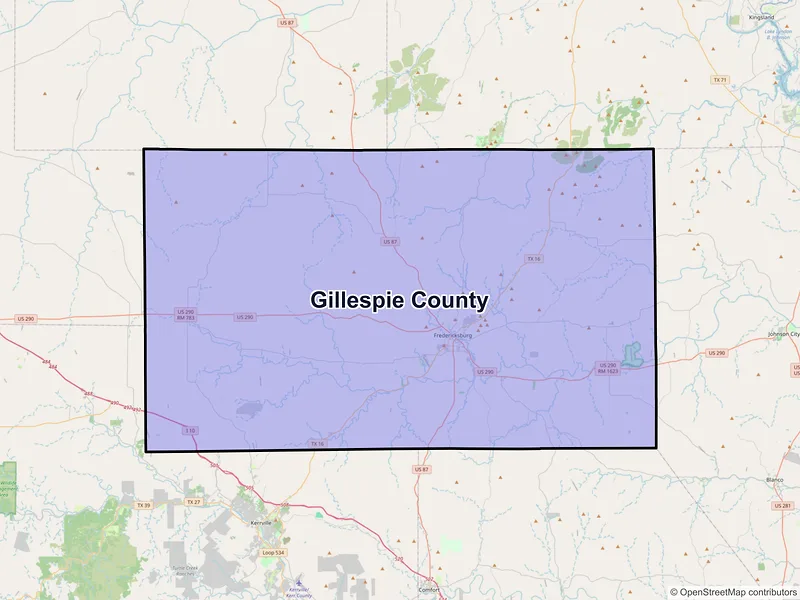 Map of Gillespie County, Texas and ZIP codes