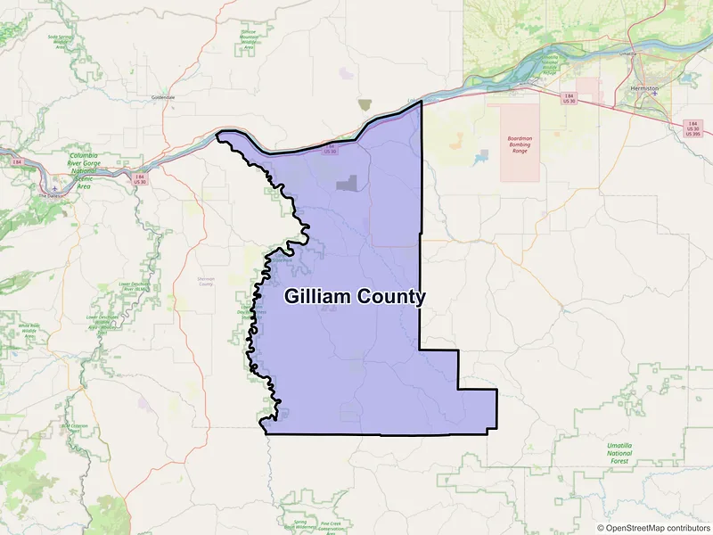 Map of Gilliam County, Oregon and ZIP codes