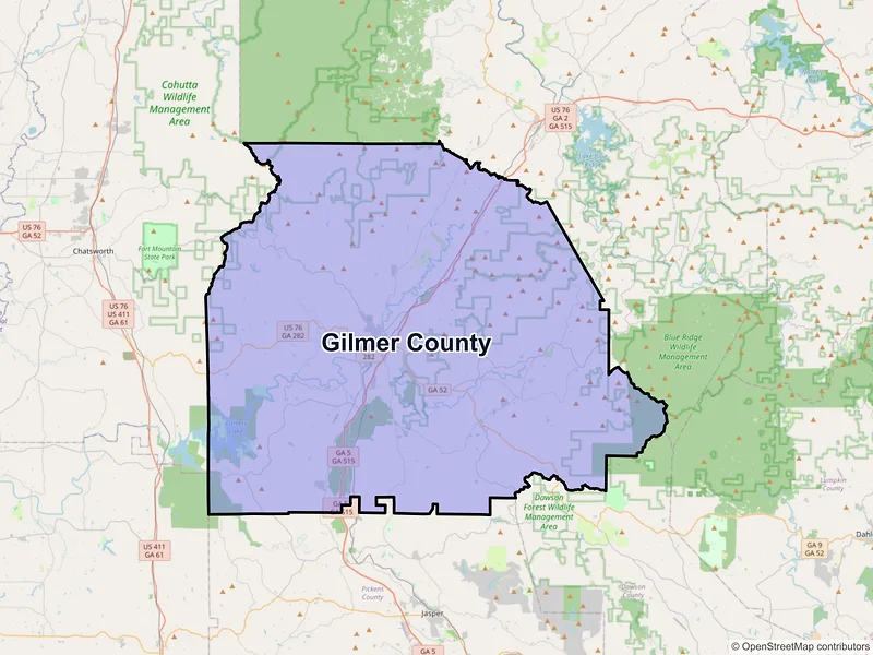 Map of Gilmer County, Georgia and ZIP codes