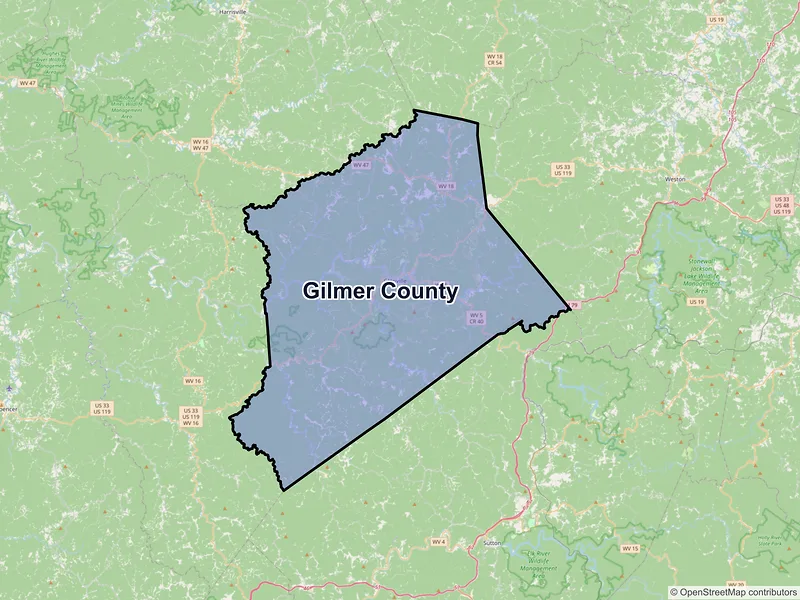Map of Gilmer County, West Virginia and ZIP codes