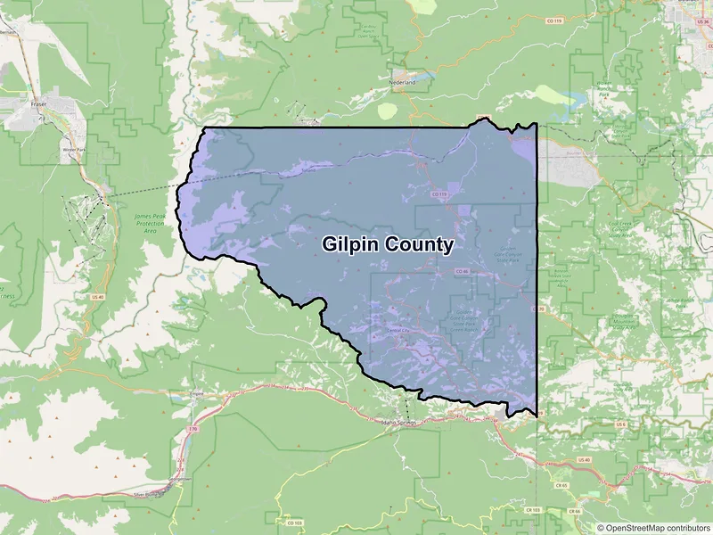Map of Gilpin County, Colorado and ZIP codes