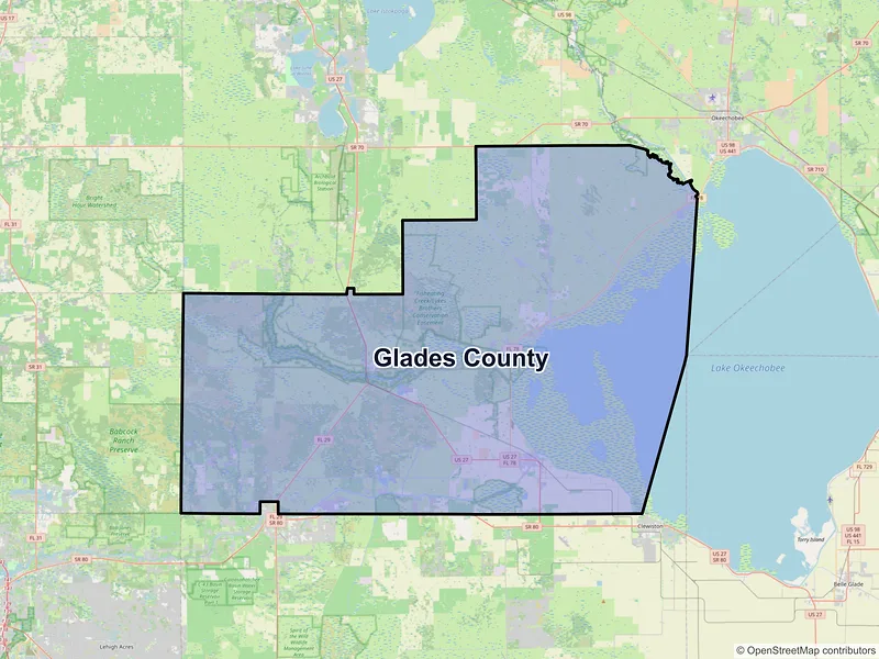 Map of Glades County, Florida and ZIP codes