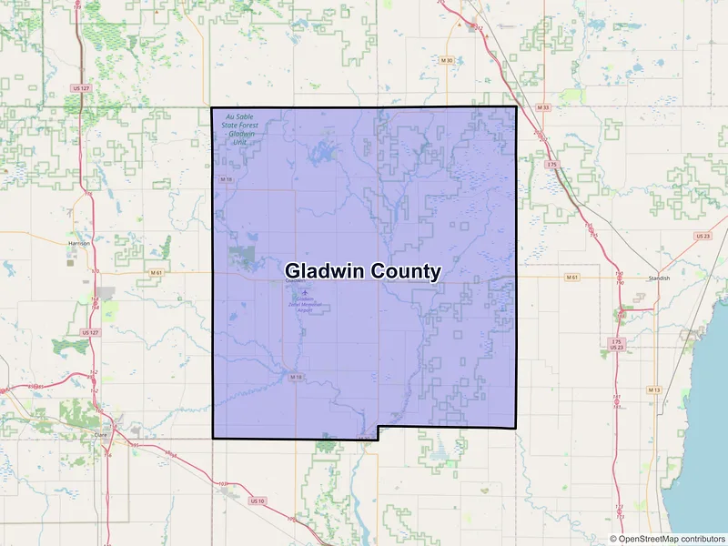 Map of Gladwin County, Michigan and ZIP codes
