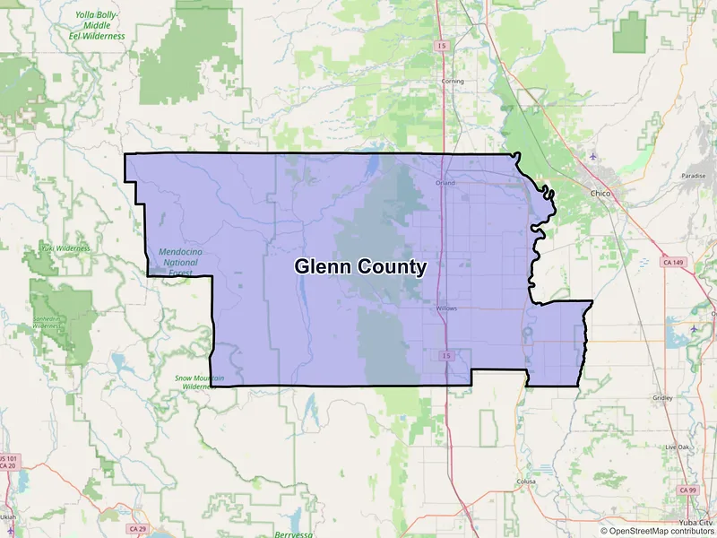 Map of Glenn County, California and ZIP codes