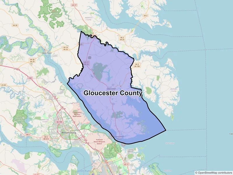 Map of Gloucester County, Virginia and ZIP codes