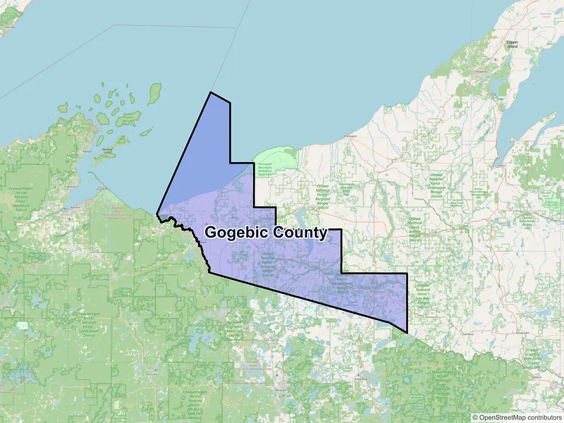 Map of Gogebic County, Michigan and ZIP codes