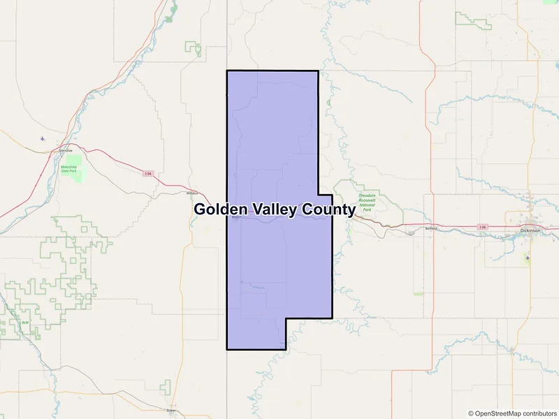 Map of Golden Valley County, North Dakota and ZIP codes