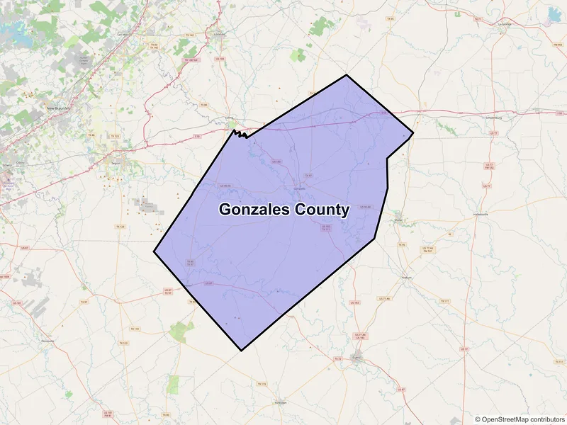 Map of Gonzales County, Texas and ZIP codes