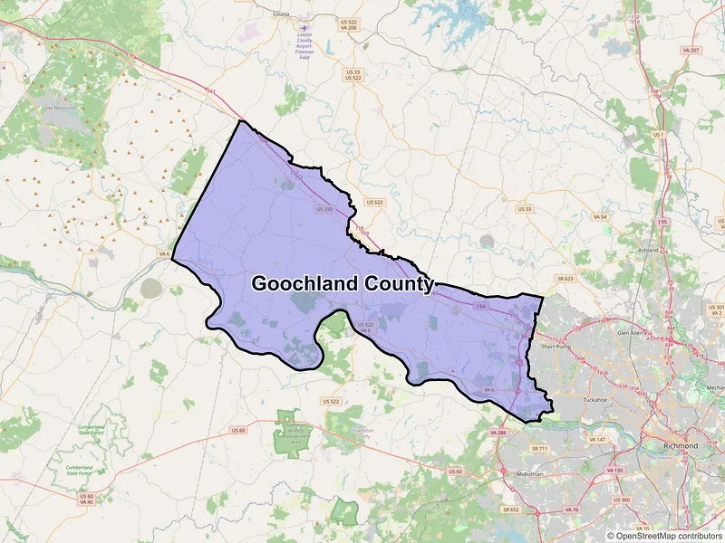 Map of Goochland County, Virginia and ZIP codes