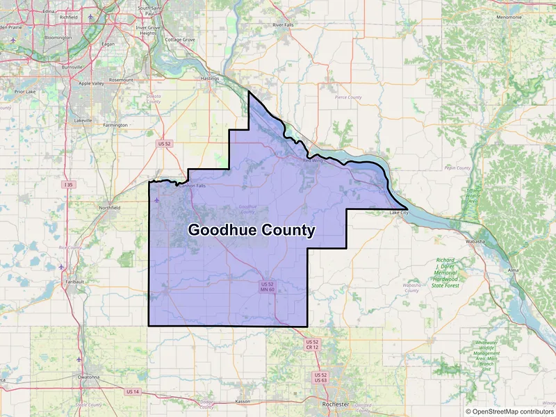 Map of Goodhue County, Minnesota and ZIP codes