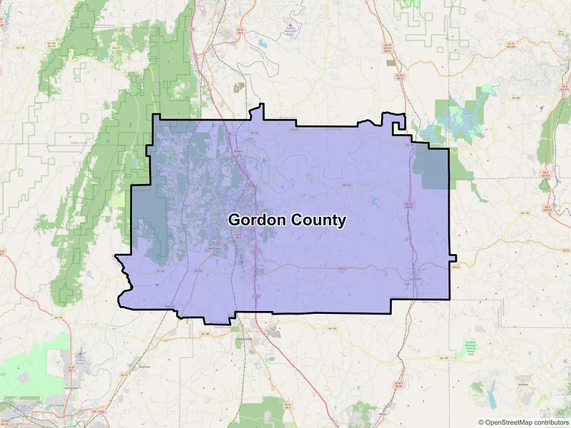 Map of Gordon County, Georgia and ZIP codes