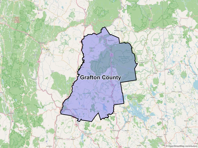 Map of Grafton County, New Hampshire and ZIP codes