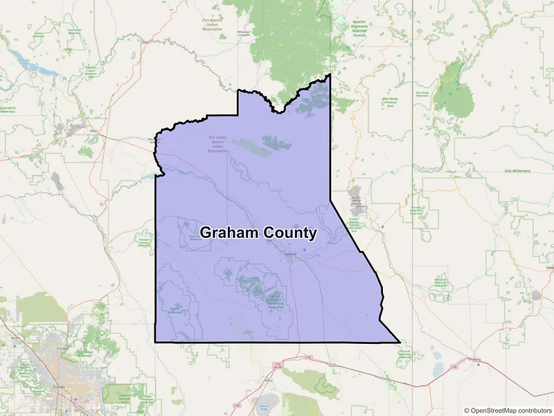 Map of Graham County, Arizona and ZIP codes