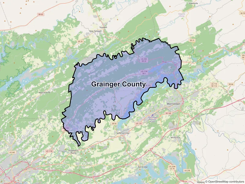 Map of Grainger County, Tennessee and ZIP codes