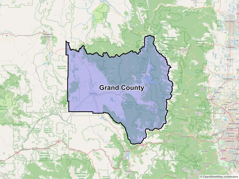 Map of Grand County, Colorado and ZIP codes