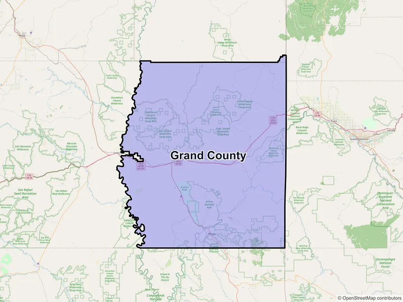 Map of Grand County, Utah and ZIP codes