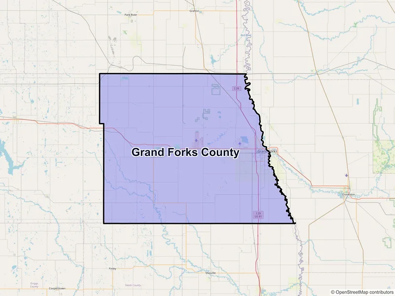 Map of Grand Forks County, North Dakota and ZIP codes