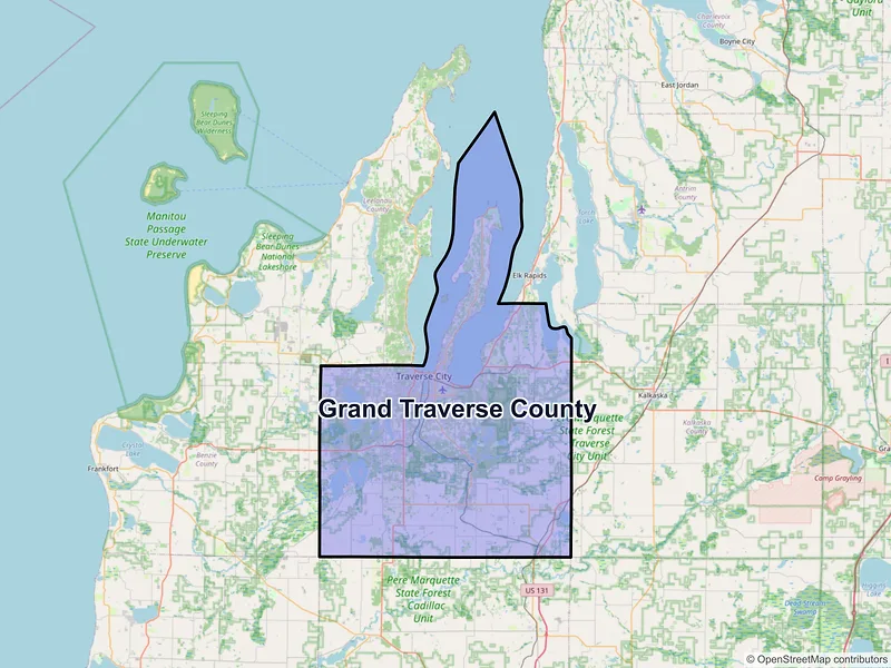 Map of Grand Traverse County, Michigan and ZIP codes