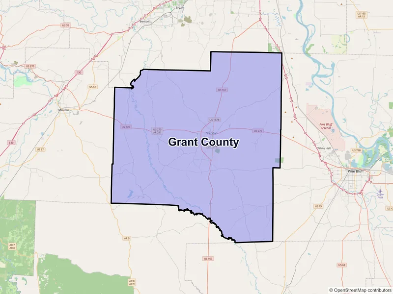 Map of Grant County, Arkansas and ZIP codes