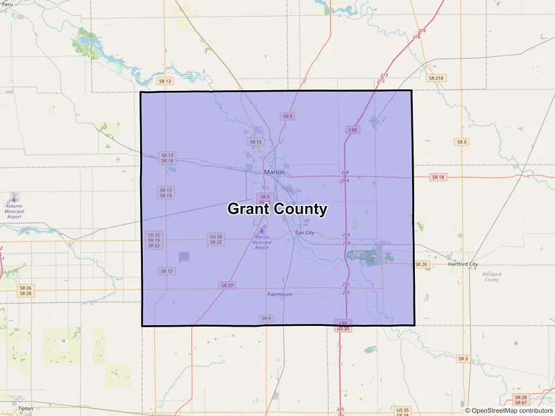 Map of Grant County, Indiana and ZIP codes