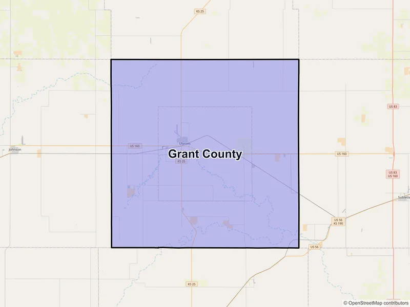 Map of Grant County, Kansas and ZIP codes