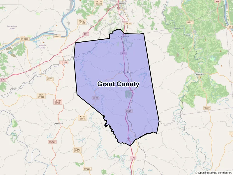 Map of Grant County, Kentucky and ZIP codes